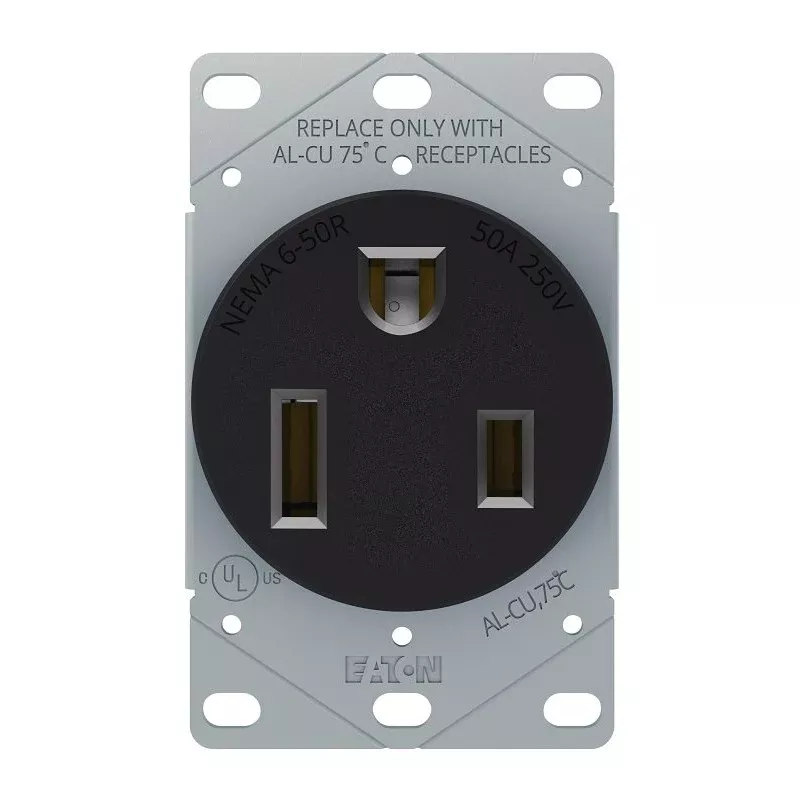 Eaton Cooper Wiring 1254-BOX Power Receptacle, 2-Pole, 250 V, 50 A, NEMA: NEMA 6-50R, Black