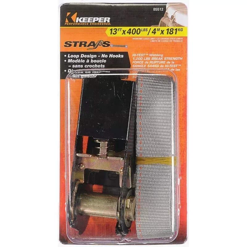 Keeper 85512 Tie-Down, 1 in W, 13 ft L, Polyester, Gray, 400 lb