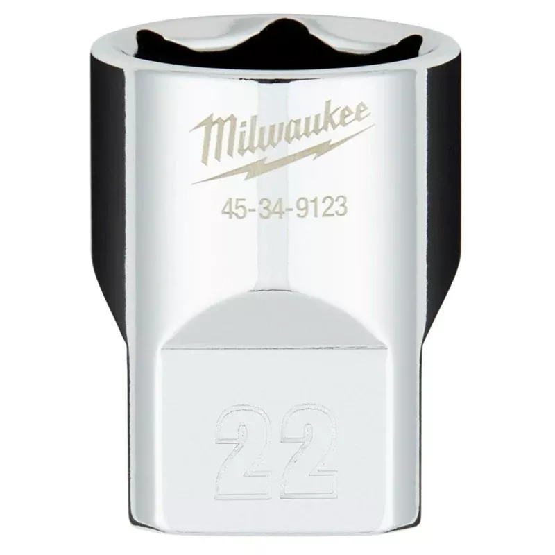 Milwaukee 45-34-9123 Socket, 22 mm Socket, 1/2 in Drive, 6-Point, Chrome Vanadium Steel, Chrome